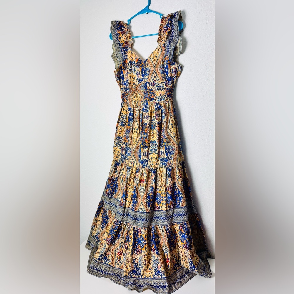 Caroline Constas Tiered Maxi Dress Small Smocked Pockets Cotton Cottagecore Boho - Picture 3 of 11